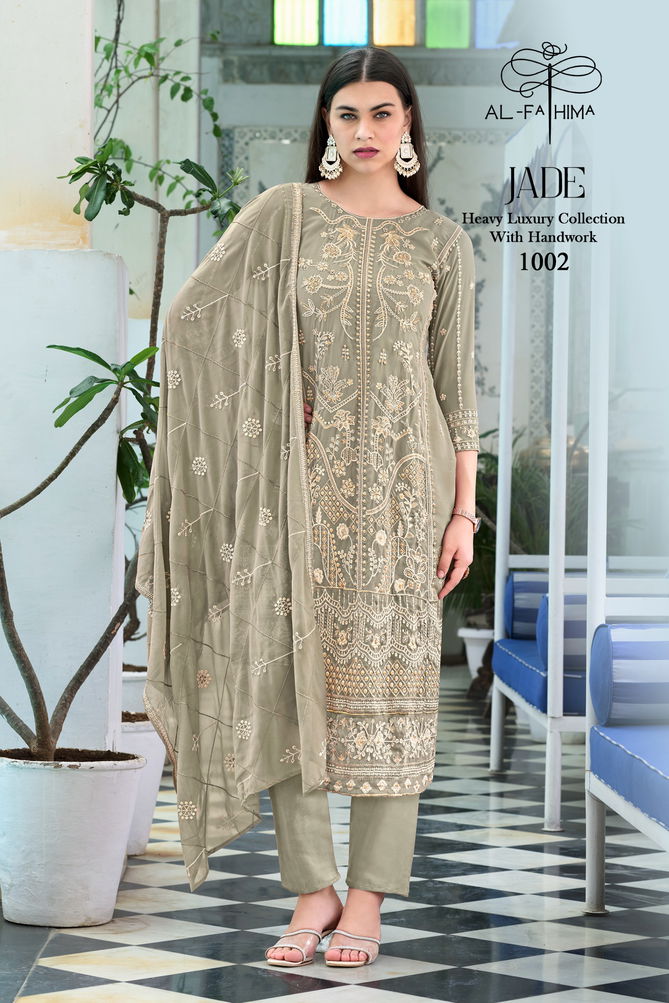 Al Fathima Jade Embroidery Moti Work Georgette Pakistani Suits Suppliers In India
